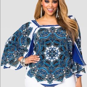 Scarf printed pointed Hem Blouse